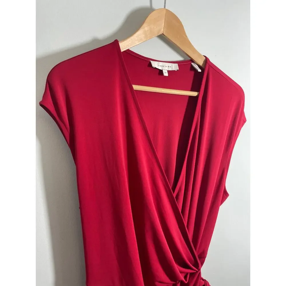 Lark & Ro women’s 1X red faux wrap dress midi v-neck - Picture 7 of 8